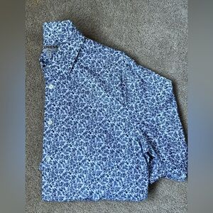 Express Men's White and Blue Patterned Shirt